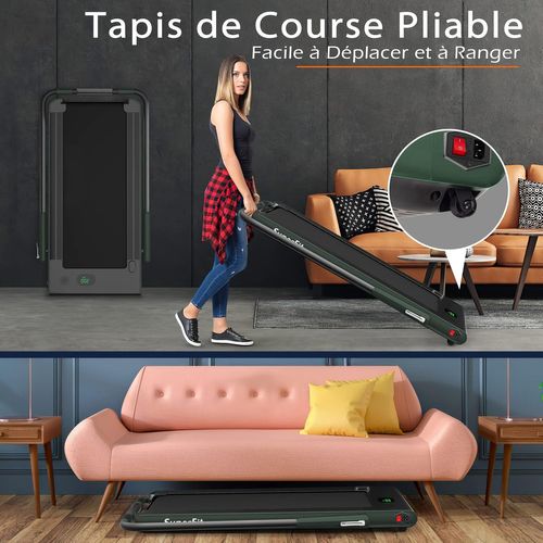 Tapis De Course Pliable 2 En 1/tapis Roulant Électrique Motorisé 1-12 Km/h Avec Application, Vert