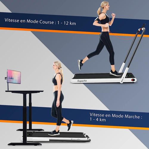 Tapis De Course Pliable 2 En 1/tapis Roulant Électrique Motorisé 1-12 Km/h Avec Application, Blanc