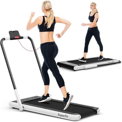 Tapis De Course Pliable 2 En 1/tapis Roulant Électrique Motorisé 1-12 Km/h Avec Application, Blanc