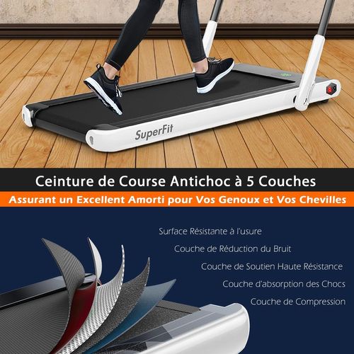 Tapis De Course Pliable 2 En 1/tapis Roulant Électrique Motorisé 1-12 Km/h Avec Application, Blanc