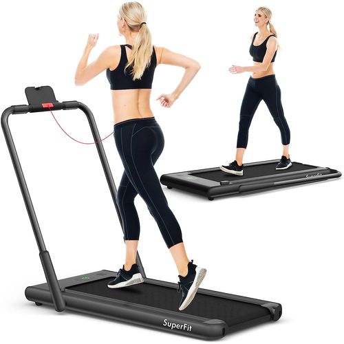 Tapis De Course Pliable 2 En 1/tapis Roulant Électrique Motorisé 1-12 Km/h - Noir