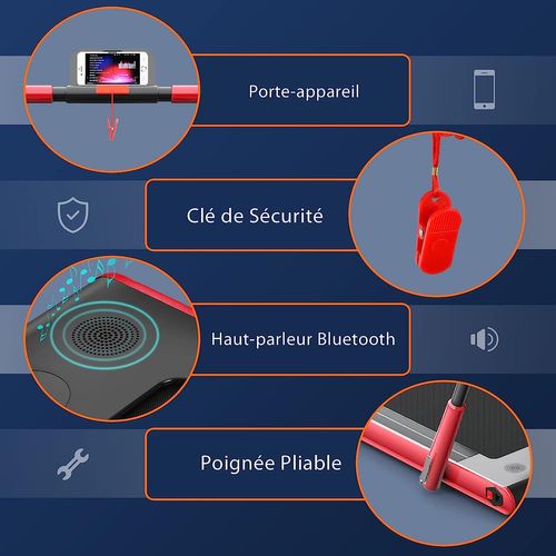 Tapis De Course Pliable 2 En 1/tapis Roulant Électrique Motorisé 1-12 Km/h Avec Application, Rouge