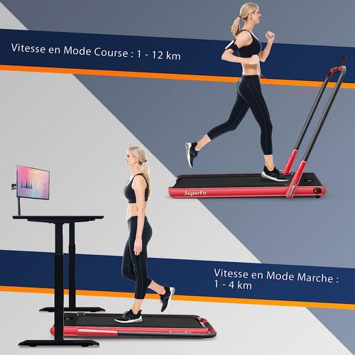 Tapis De Course Pliable 2 En 1/tapis Roulant Électrique Motorisé 1-12 Km/h Avec Application, Rouge