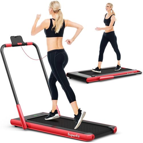 Tapis De Course Pliable 2 En 1/tapis Roulant Électrique Motorisé 1-12 Km/h Avec Application, Rouge