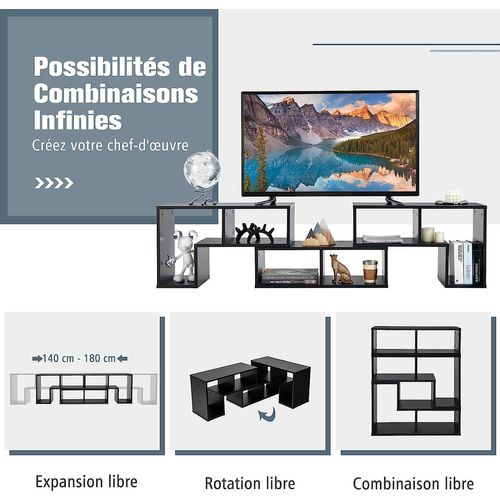 Meuble TV Moderne 3 Pièces Avec Étagère , Pour TV Jusqu’à 49 Pouces, 140x30x43cm, Noir