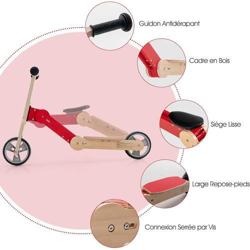Trottinette Convertible Pour Enfants, 2 En 1 Trottinette Avec Siège Amovible,rouge
