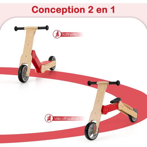 Trottinette Convertible Pour Enfants, 2 En 1 Trottinette Avec Siège Amovible,rouge