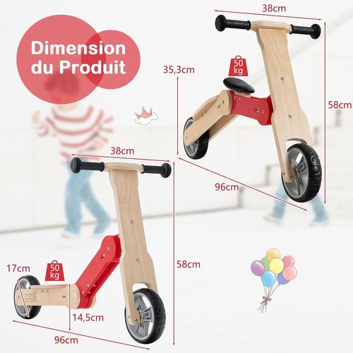 Trottinette Convertible Pour Enfants, 2 En 1 Trottinette Avec Siège Amovible,rouge
