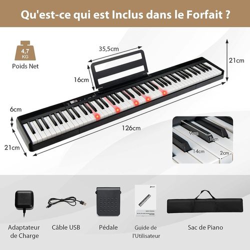 Clavier Numérique Piano 88 Touches Portable Avec Fonction Bluetooth Filtres Dynamique Réglable Noir