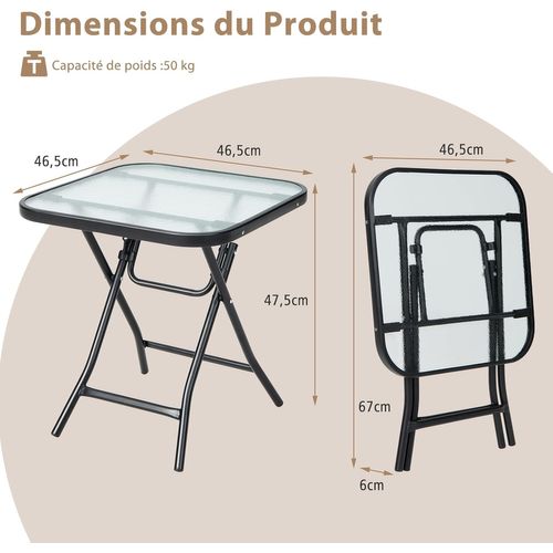 Petite Table De Jardin Pliante Garden Mile - Plateau Verre, Idéale Intérieur Extérieur