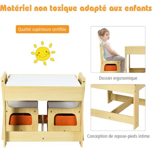 Ensemble Table Et 2 Chaises Enfants 2 Face (Noir Et Blanc) 2 Boîtes De Rangement Pour Dessin