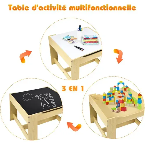 Ensemble Table Et 2 Chaises Enfants 2 Face (Noir Et Blanc) 2 Boîtes De Rangement Pour Dessin