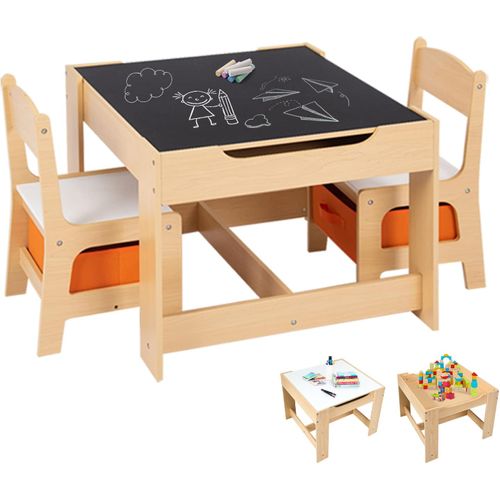 Ensemble Table Et 2 Chaises Enfants 2 Face (Noir Et Blanc) 2 Boîtes De Rangement Pour Dessin