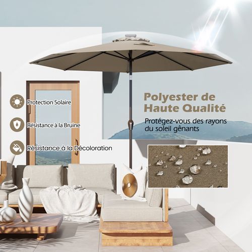 Parasol De Jardin Dia 300 Cm/parasol Déporté Et Inclinable De Jardin Avec 24 LED Marron