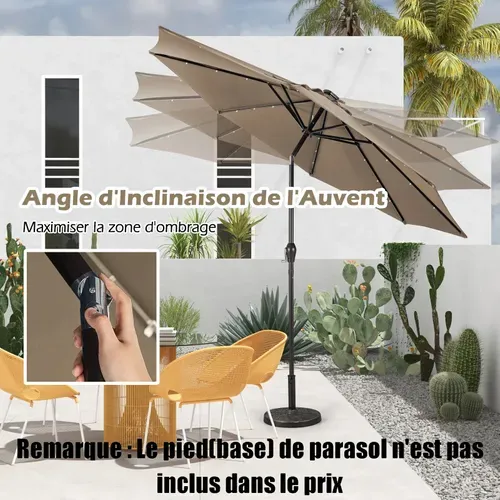 Parasol De Jardin Dia 300 Cm/parasol Déporté Et Inclinable De Jardin Avec 24 LED Marron