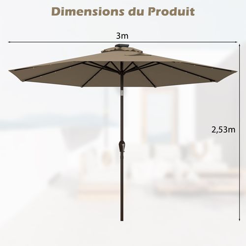 Parasol De Jardin Dia 300 Cm/parasol Déporté Et Inclinable De Jardin Avec 24 LED Marron
