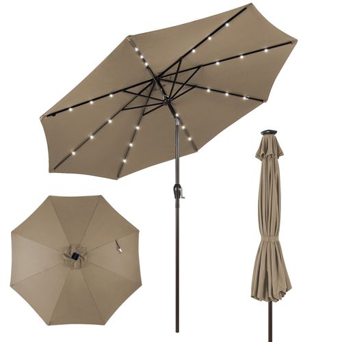 Parasol De Jardin Dia 300 Cm/parasol Déporté Et Inclinable De Jardin Avec 24 LED Marron