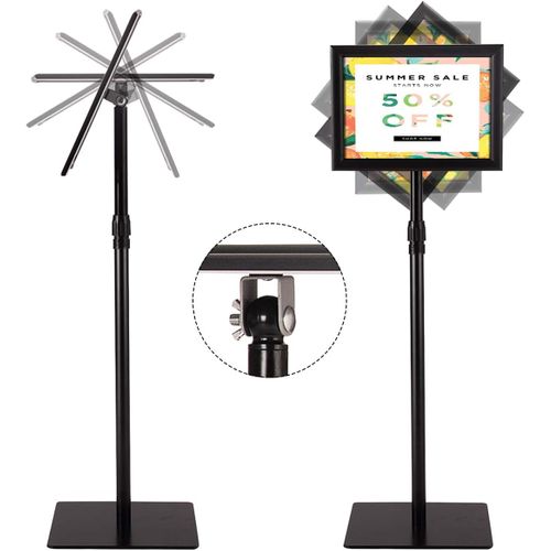 A4 Présentoir Stand Support D’affiche Sur Pied En Acier Inoxydable 73,5cm-118cm Noir