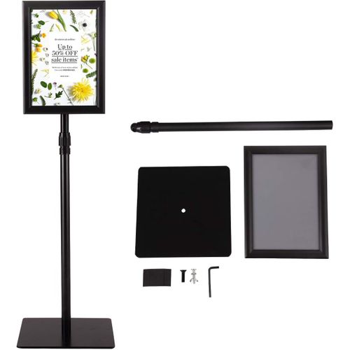 A4 Présentoir Stand Support D’affiche Sur Pied En Acier Inoxydable 73,5cm-118cm Noir
