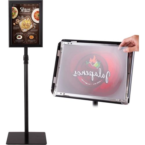 A4 Présentoir Stand Support D’affiche Sur Pied En Acier Inoxydable 73,5cm-118cm Noir