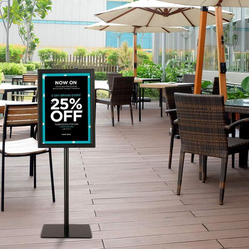 A3 Présentoir Stand Support D’affiche Sur Pied En Acier Inoxydable 78,5cm-123cm Noir