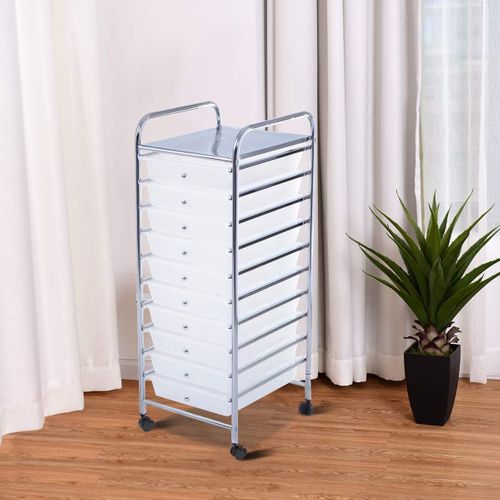 Yaheetech Chariot Rangement 12 Tiroirs Blanc - Desserte à Roulettes Cuisine Bureau 63x38.5x82cm