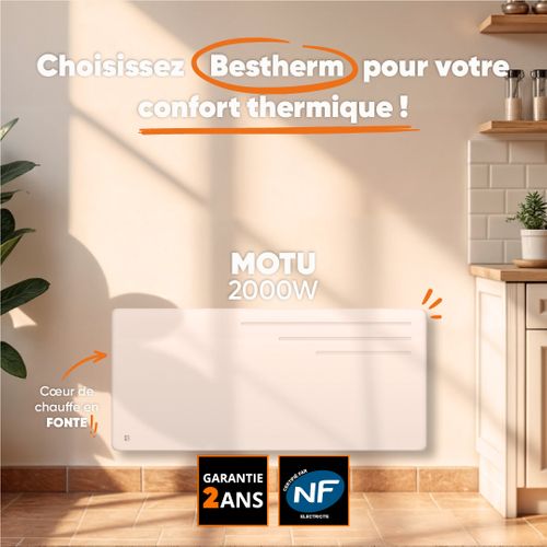 Radiateur électrique Fixe à Inertie Sèche Fonte 2000w  Motu Horizontal Blanc