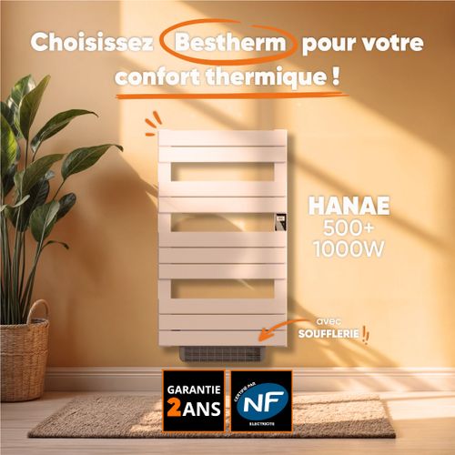 Sèche-serviette électrique Sans Fluide Avec Soufflerie 500w+1000w H.108,4xl60cm Hanae Blanc