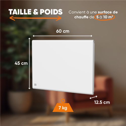 Radiateur électrique Fixe à Inertie Sèche Céramique+film 1000w  Freya Horizontal Blanc