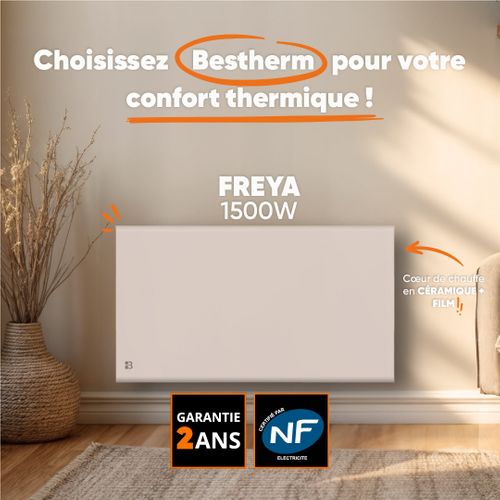 Radiateur électrique Fixe à Inertie Sèche Céramique+film 1500w  Freya Horizontal Blanc