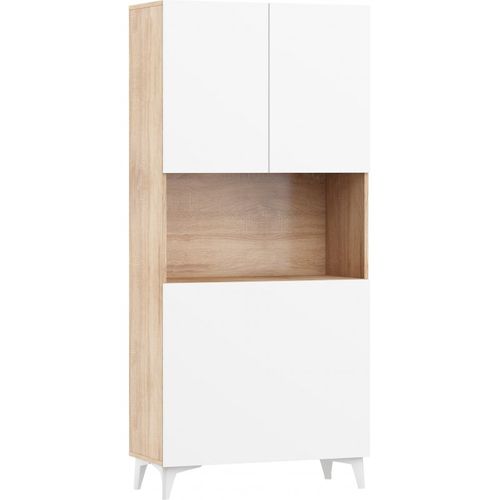 Armoire Placard Convertible En Bureau Et Table 175x80x36cm « Meggie-blanc Brillant /chêne Sonoma»