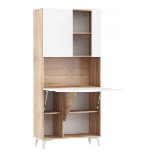 Armoire Placard Convertible En Bureau Et Table 175x80x36cm « Meggie-blanc Brillant /chêne Sonoma»