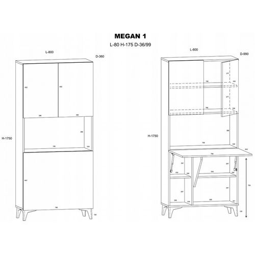 Armoire Placard Convertible En Bureau Et Table Home Office 175x80x36cm « Meggie-chêne Foncé»