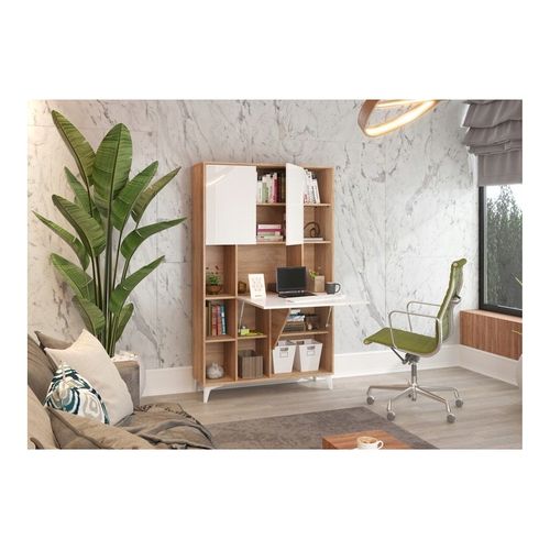 Armoire Placard Convertible En Bureau Et Table 175x105x34cm « Meggie 2-blanc Brillant/chêne Sonoma»