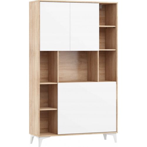 Armoire Placard Convertible En Bureau Et Table 175x105x34cm « Meggie 2-blanc Brillant/chêne Sonoma»