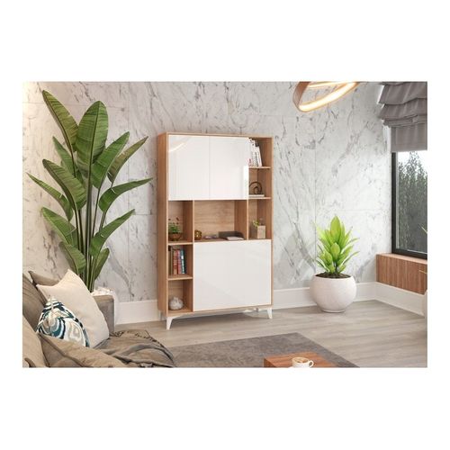 Armoire Placard Convertible En Bureau Et Table 175x105x34cm « Meggie 2-blanc Brillant/chêne Sonoma»