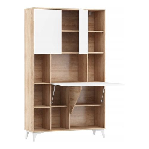 Armoire Placard Convertible En Bureau Et Table 175x105x34cm « Meggie 2-blanc Brillant/chêne Sonoma»