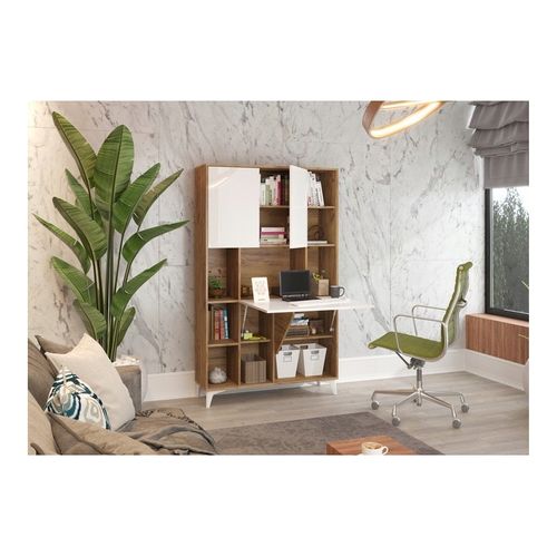 Armoire Placard Convertible En Bureau Et Table 175x105x34cm « Meggie 2-blanc Brillant/or Artisan»