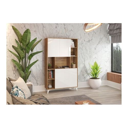 Armoire Placard Convertible En Bureau Et Table 175x105x34cm « Meggie 2-blanc Brillant/or Artisan»