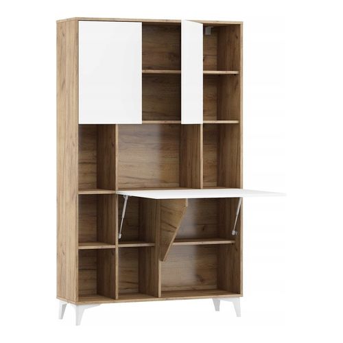 Armoire Placard Convertible En Bureau Et Table 175x105x34cm « Meggie 2-blanc Brillant/or Artisan»