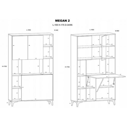 Armoire Placard Convertible En Bureau Et Table 175x105x34cm « Meggie 2-blanc Brillant/or Artisan»