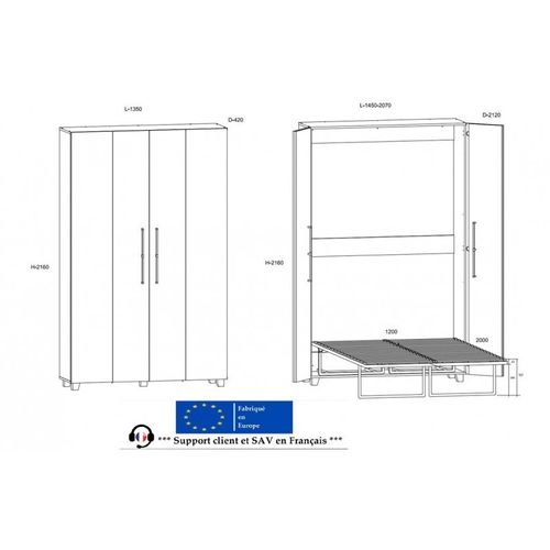 Armoire Lit Escamotable Vertical 120x200 Cm Or Artisan Avec Porte Lit Rabattable Lit Mural Todor