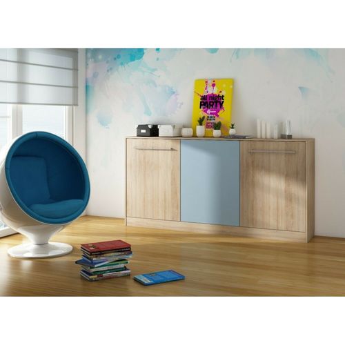 Armoire Lit Escamotable Horizontal 90x200 Cm Sonoma Bleu Lit Rabattable Lit Mural Roddy