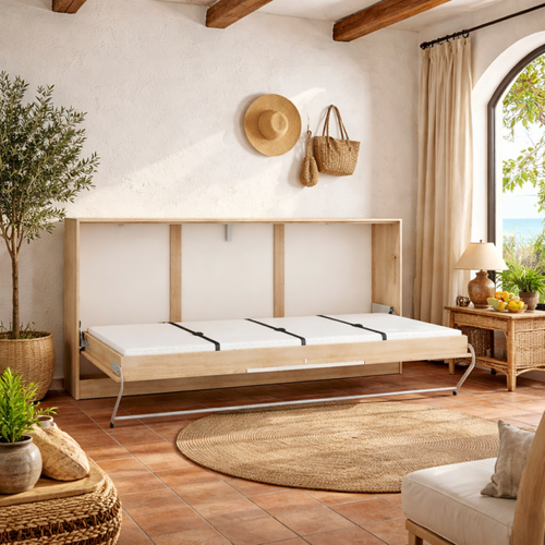 Armoire Lit Escamotable Horizontal 90x200 Cm Sonoma Blanc Lit Rabattable Lit Mural Roddy