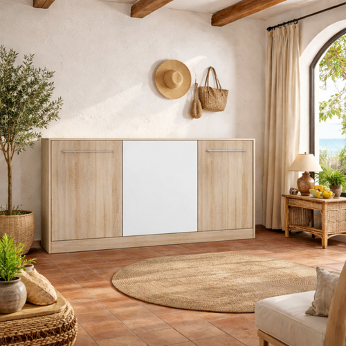 Armoire Lit Escamotable Horizontal 90x200 Cm Sonoma Blanc Lit Rabattable Lit Mural Roddy