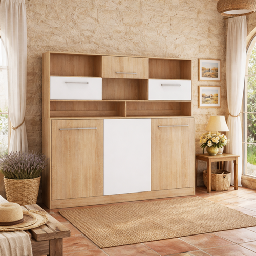 Armoire Lit Escamotable Horizontal 90x200 Avec Étagères Sonoma Blanc Lit Rabattable Lit Mural Roddy
