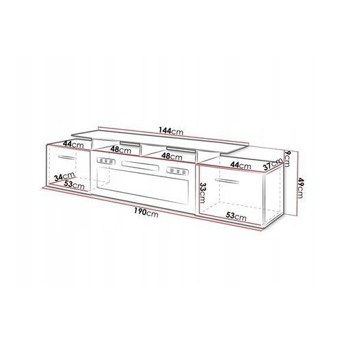 Meuble TV Blanc Brillant 190x49x37cm Avec Cheminée Chauffante Intégrée Roxa à Poser