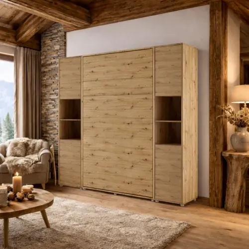 Lenart Armoire Lit Escamotable +2 Placards Vertical 140x200 Cm Chêne Artisan "consus"