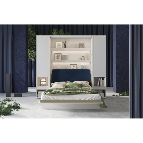 Armoire Lit Escamotable +2 Placards Tiroir Vertical 160x200 cm Blanc Mat Lit Mural"consus"