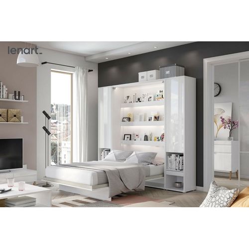 Armoire Lit Escamotable +2 Placards Tiroir Vertical 180x200 Blanc Brillant Tiroir Lit Mural"consus"
